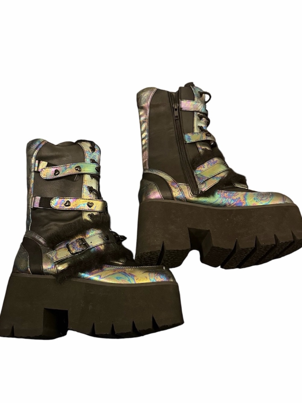 Demonia Iridescent Holographic Platform Combat Boots